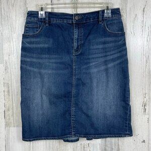 Pilcro & the Letterpress Anthropologie denim skirt pleated hem knee blue size 27